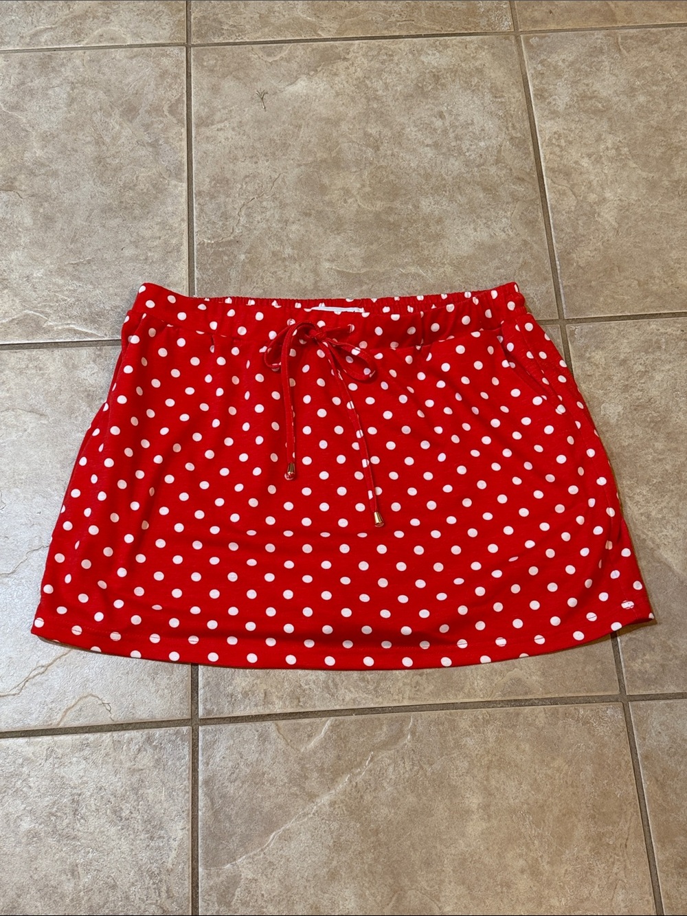 Red Polka Dot Drawstring Skort. Size XL